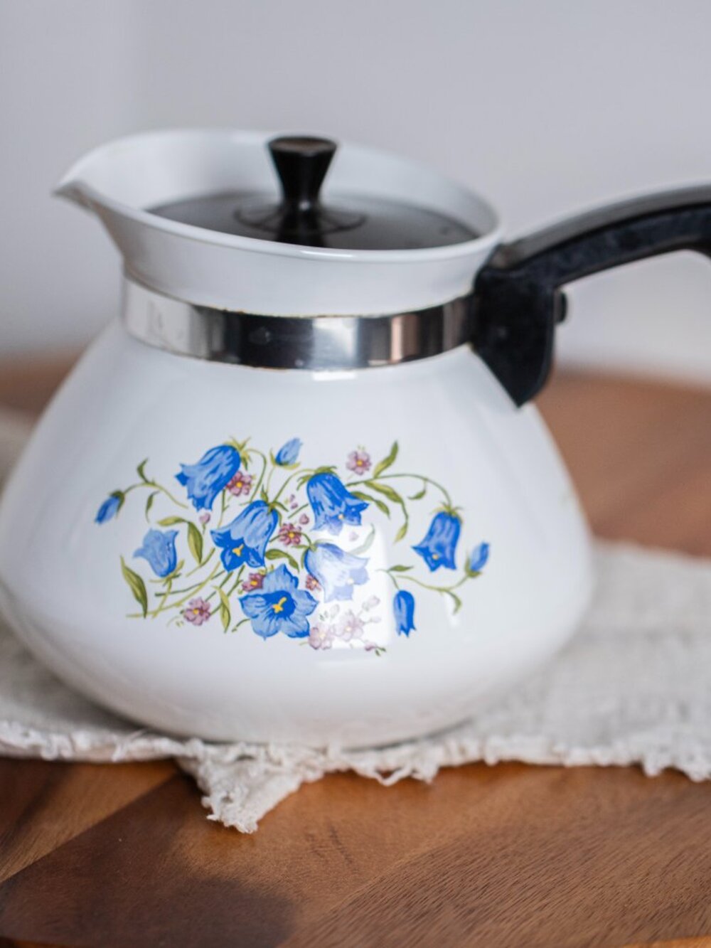 Vintage Corning Ware Teapot Blue Floral Pattern | Retro Enamel Coffee Pot